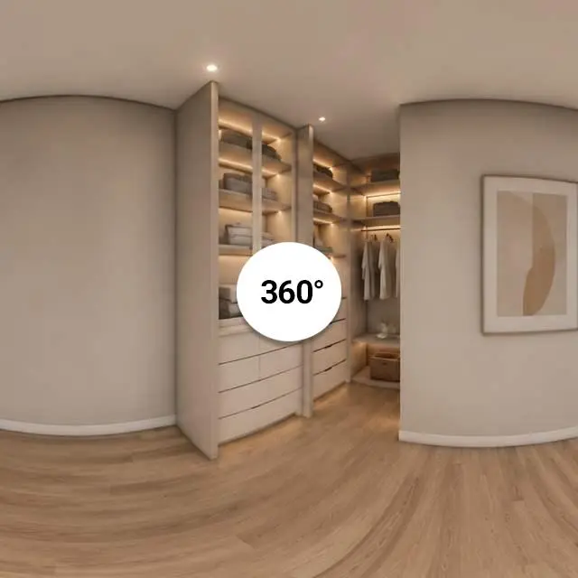 Luxury illuminated walk-in closet 360 preview