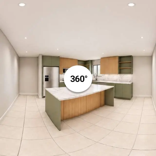 Modern sage green and walnut kitchen 360 preview
